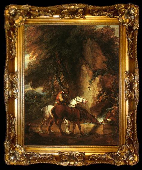 framed  Thomas Gainsborough Wooded Landscape with Mounted Drover, ta009-2